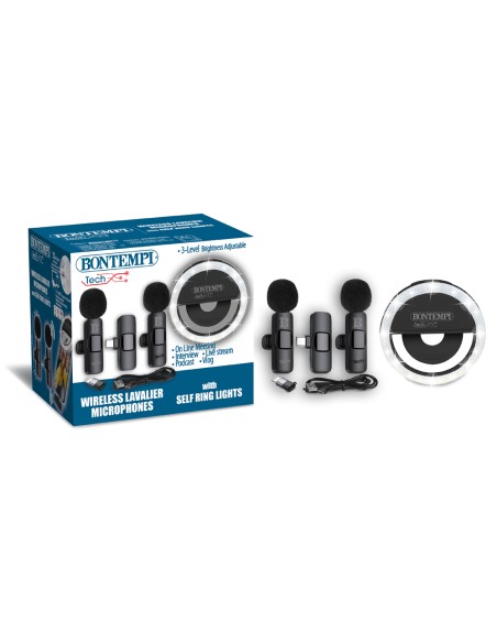 2 Microfoni Lavalier Wireless + Selfie Ring Light – Audio Pro ICA604120 Bontempi | Futurartshop.com