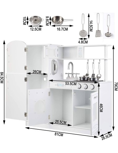 Wooden Kitchen 85.5 cm + 5 Metal Accessories – Kids Playset CHIDIWH02401539 Chipolino | Futurartshop.com