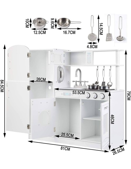 Cucina in Legno 85,5 cm + 5 Accessori in Metallo – Gioco Bimbi CHIDIWH02401539 Chipolino | Futurartshop.com