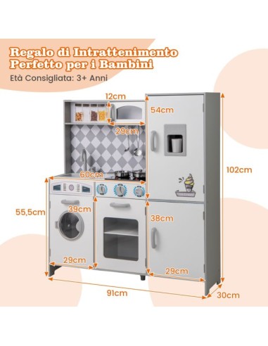 Cucina in Legno 102 cm con Luci e Suoni – 3 Elettrodomestici Gioco CHIDIWH02402556 Chipolino | Futurartshop.com