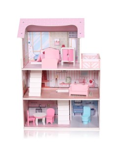 Casa delle Bambole in Legno 72 cm – 7 Mobili & 2 Scale CHIDIWH02406636 Chipolino | Futurartshop.com