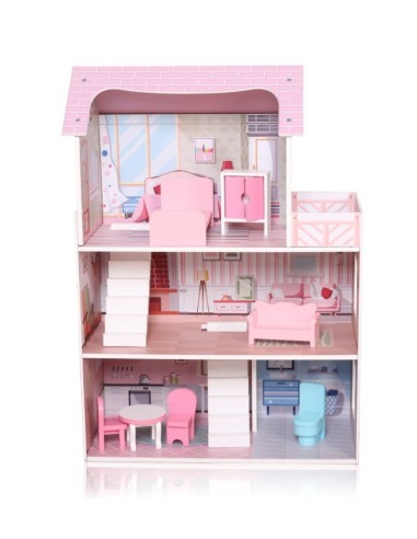 Wooden 72 cm Dollhouse – 7 Furniture Pieces & 2 Staircases CHIDIWH02406636 Chipolino | Futurartshop.com