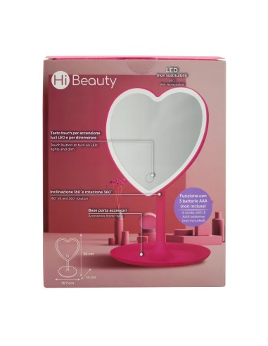 26 cm Heart LED Makeup Mirror – Compact, Lighted Design IBSHIB70 Ibs | Futurartshop.com