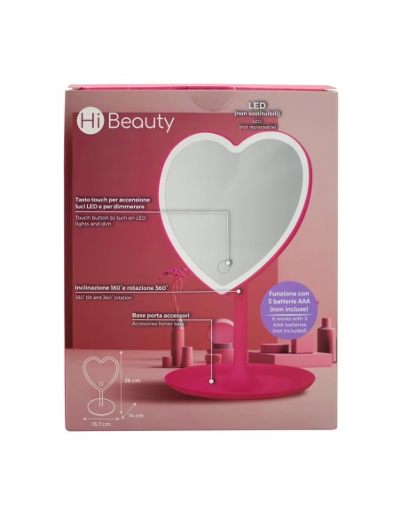 26 cm Heart LED Makeup Mirror – Compact, Lighted Design IBSHIB70 Ibs | Futurartshop.com