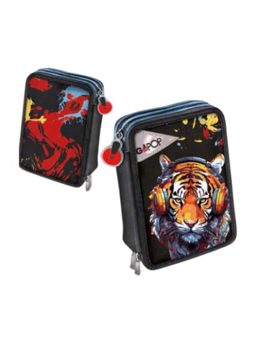Go Pop 3‑Zip Pencil Case Tiger – Complete & Spacious GIOGG9X9110 Giochi Preziosi | Futurartshop.com